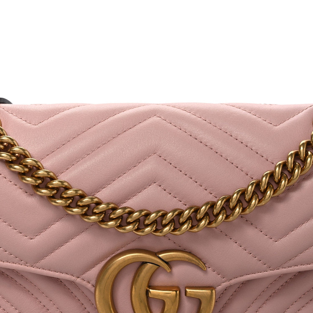 Gucci Calfskin Matelasse Small GG Marmont Shoulder Bag Perfect Pink