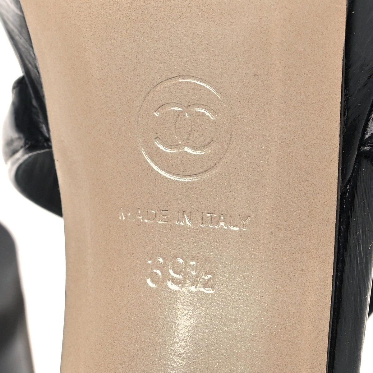 Chanel Patent Crumpled Calfskin Women's Parthenon Platform Sandals 39.5 Black