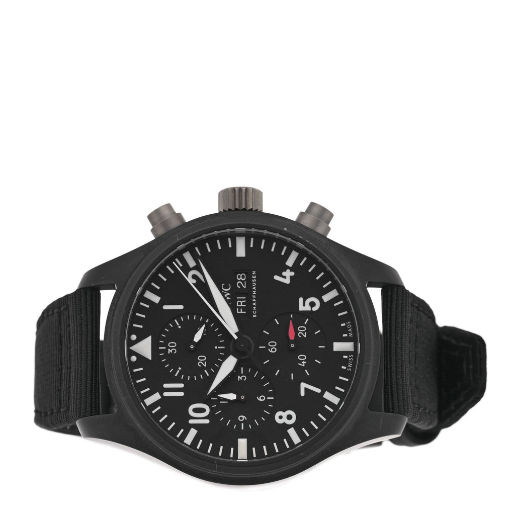 IWC Ceramic Titanium Fabric 44mm Pilot Top Gun Chronograph Automatic Watch Black IW389101