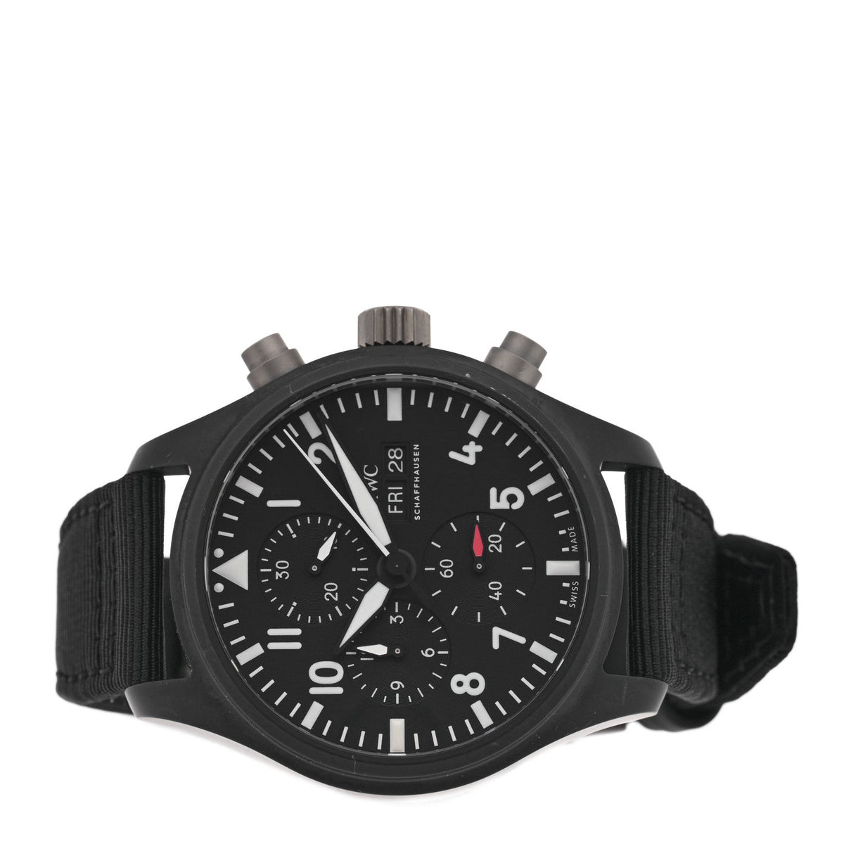 IWC Ceramic Titanium Fabric 44mm Pilot Top Gun Chronograph Automatic Watch Black IW389101