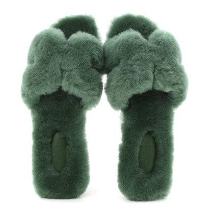 Hermes Woolskin Oran Women's Sandals Vert Anglais