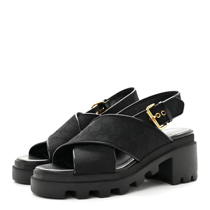 Gucci GG Canvas Women's Monogram Trip Lug Sole Sandals 38.5 Black