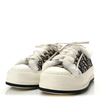 Christian Dior Canvas Shearling Women's Oblique Walk'N'Dior Platform Sneakers 39 Deep Blue