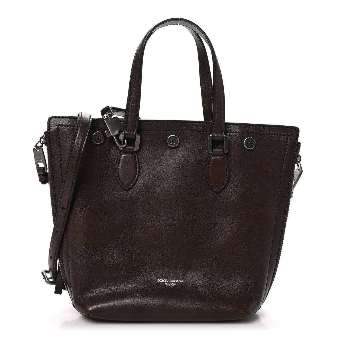 Dolce & Gabbana Tempesta Calfskin Atene Shopping Bag Brown