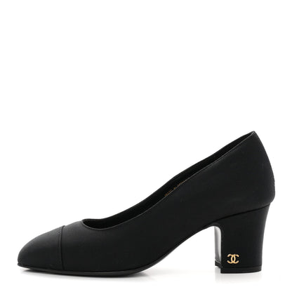Chanel Grosgrain Women's Cap Toe CC Uniform Pumps 35 Black