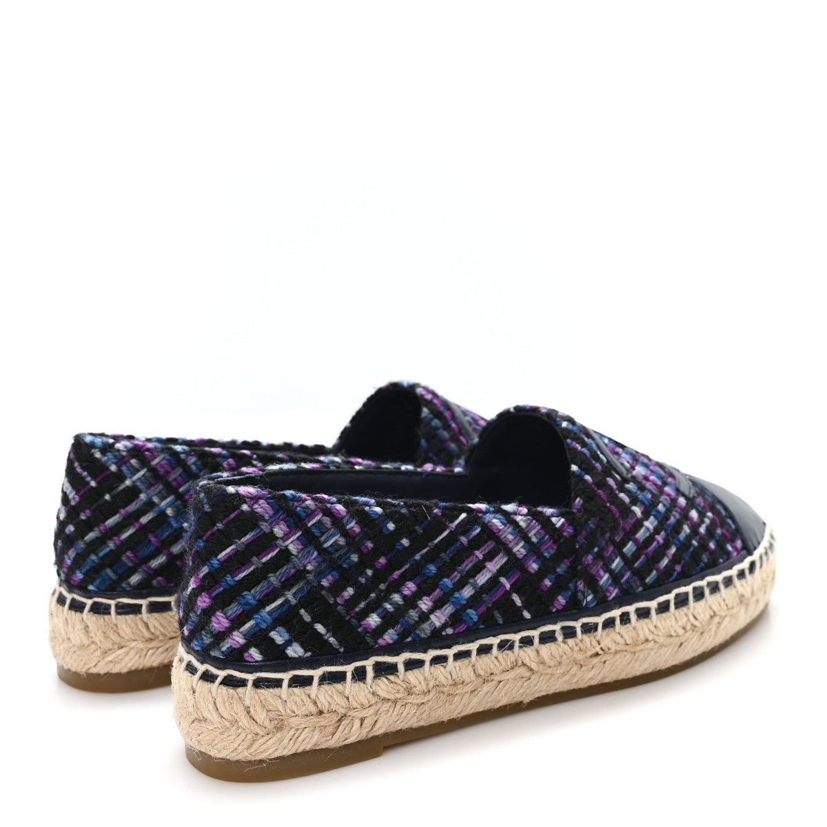 Chanel Tweed Grosgrain Women's CC Espadrilles 35 Purple Black Navy