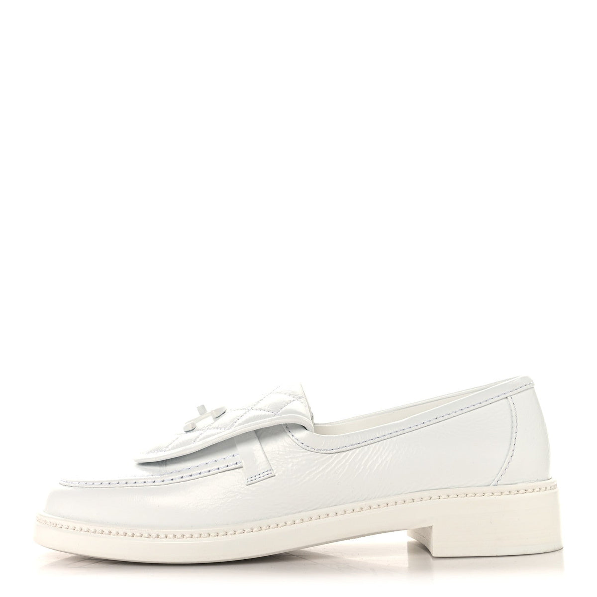 Crumpled Lambskin Quilted CC Turnlock Loafers White