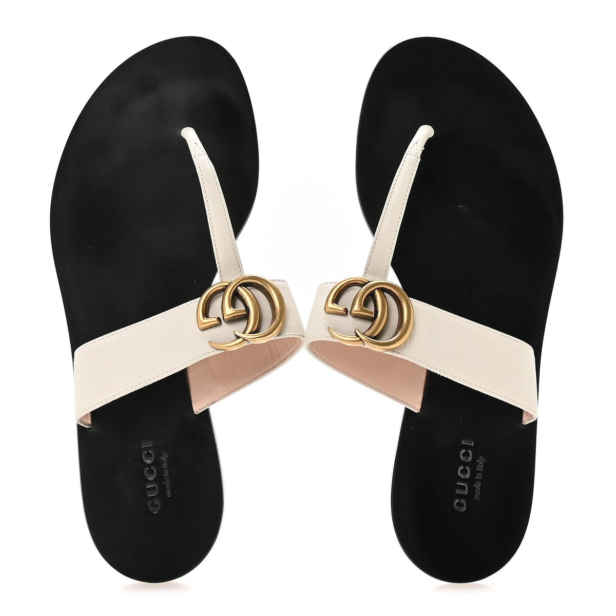 Gucci Calfskin Women's GG Marmont Thong Sandals 36.5 Mystic White