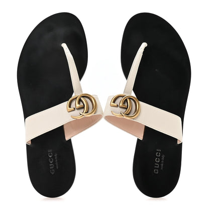 Gucci Calfskin Women's GG Marmont Thong Sandals 36.5 Mystic White