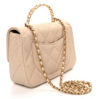 Chanel Lambskin Quilted Metal Enamel Top Handle Flap Beige