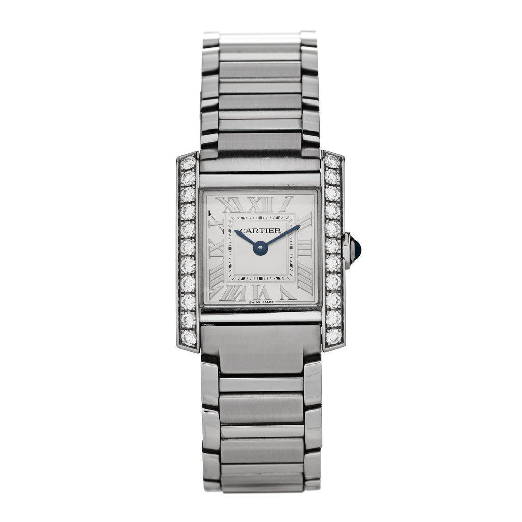 Cartier Stainless Steel Diamond Bezel 21mm Tank Francaise Watch Silver