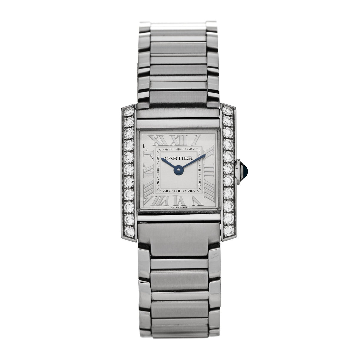 Cartier Stainless Steel Diamond Bezel 21mm Tank Francaise Watch Silver