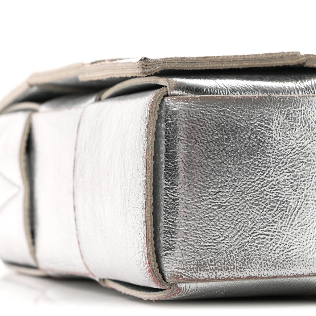 Bottega Veneta Metallic Lambskin Maxi Intrecciato Cassette Crossbody Bag Silver