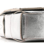 Bottega Veneta Metallic Lambskin Maxi Intrecciato Cassette Crossbody Bag Silver