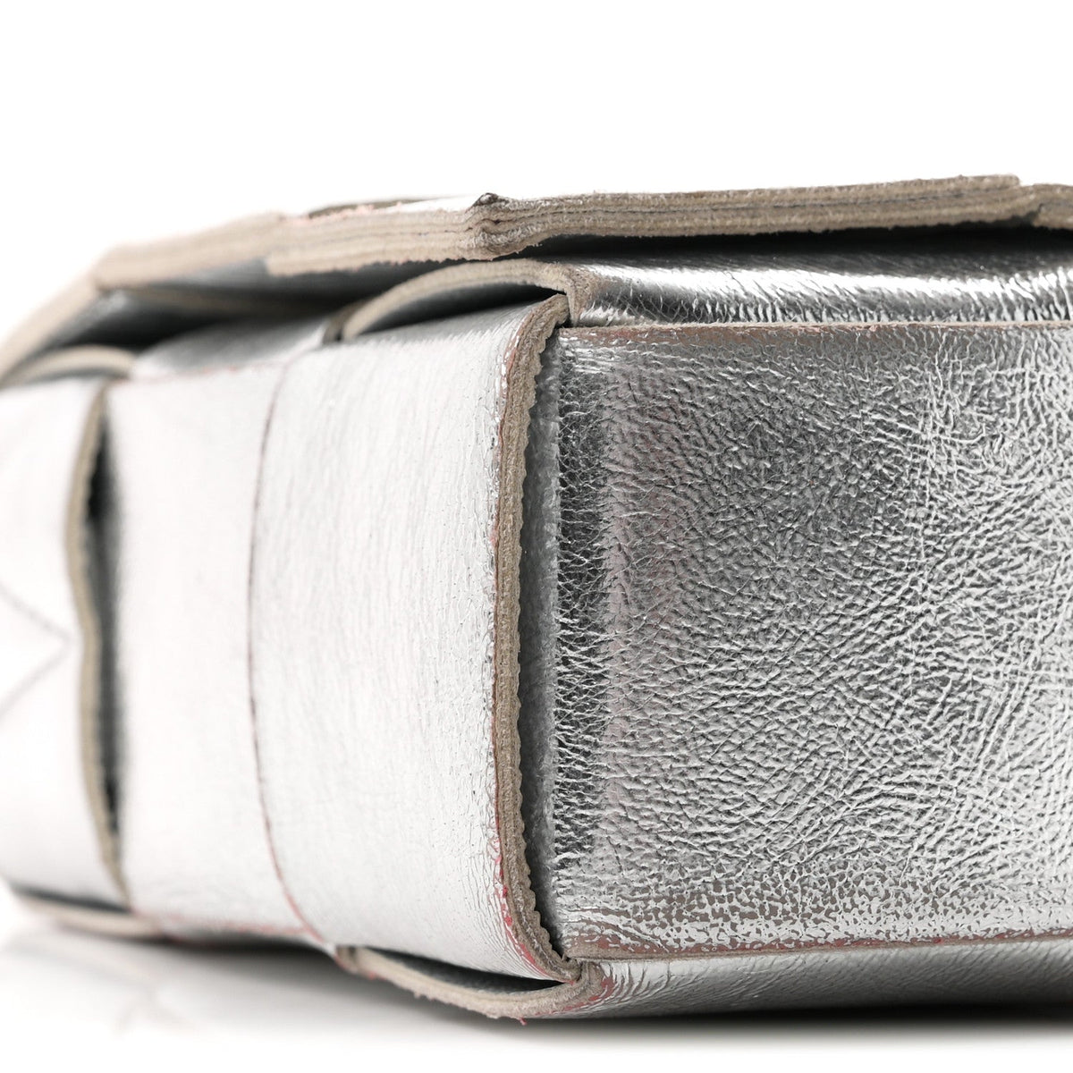 Bottega Veneta Metallic Lambskin Maxi Intrecciato Cassette Crossbody Bag Silver