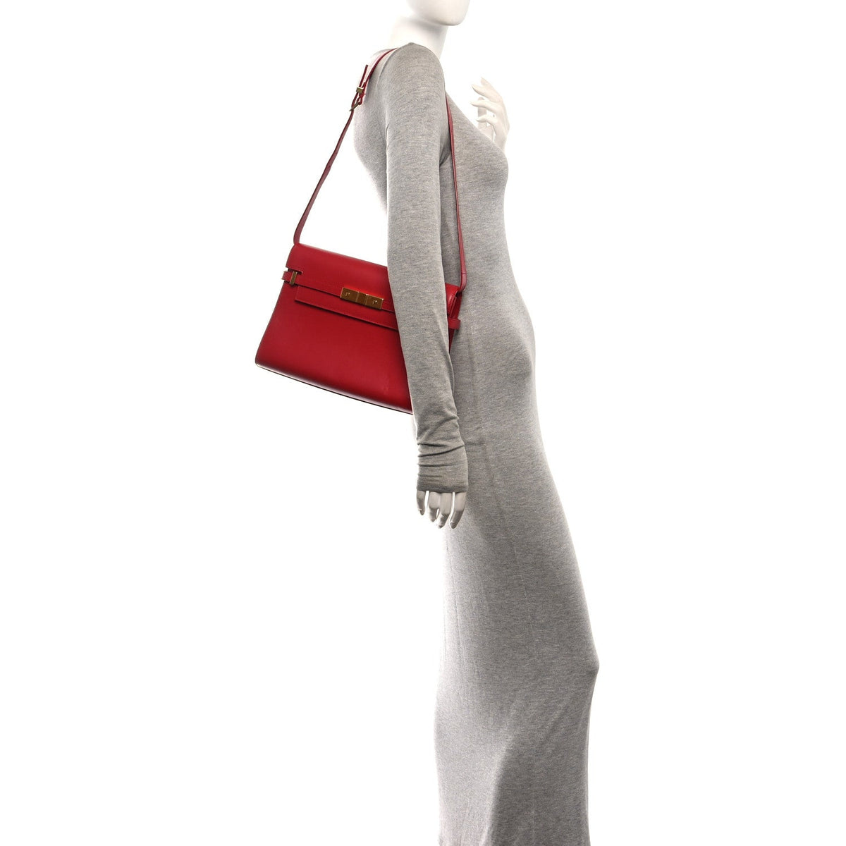 Saint Laurent Smooth Calfskin Manhattan Shoulder Bag Rouge Eros