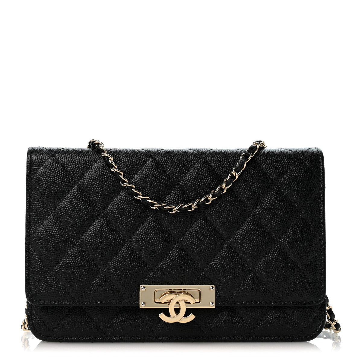 Quilted Caviar Wallet Bag - Gold