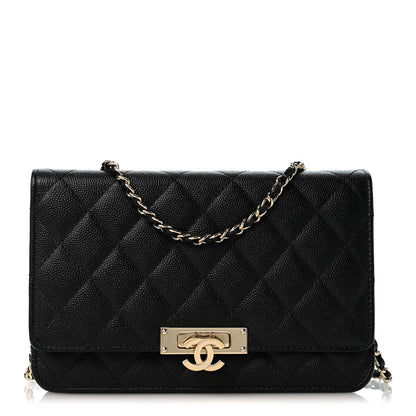 Quilted Caviar Wallet Bag - Gold
