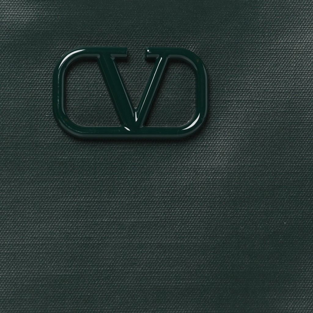 Valentino Garavani Canvas Calfskin VLogo Tote Natural Green