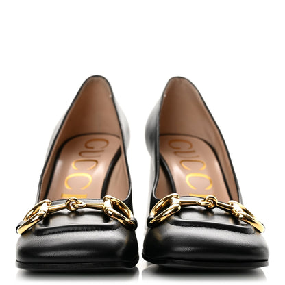 Gucci Kidskin Leather Women's Malaga Kid Horsebit Pumps 37 Black