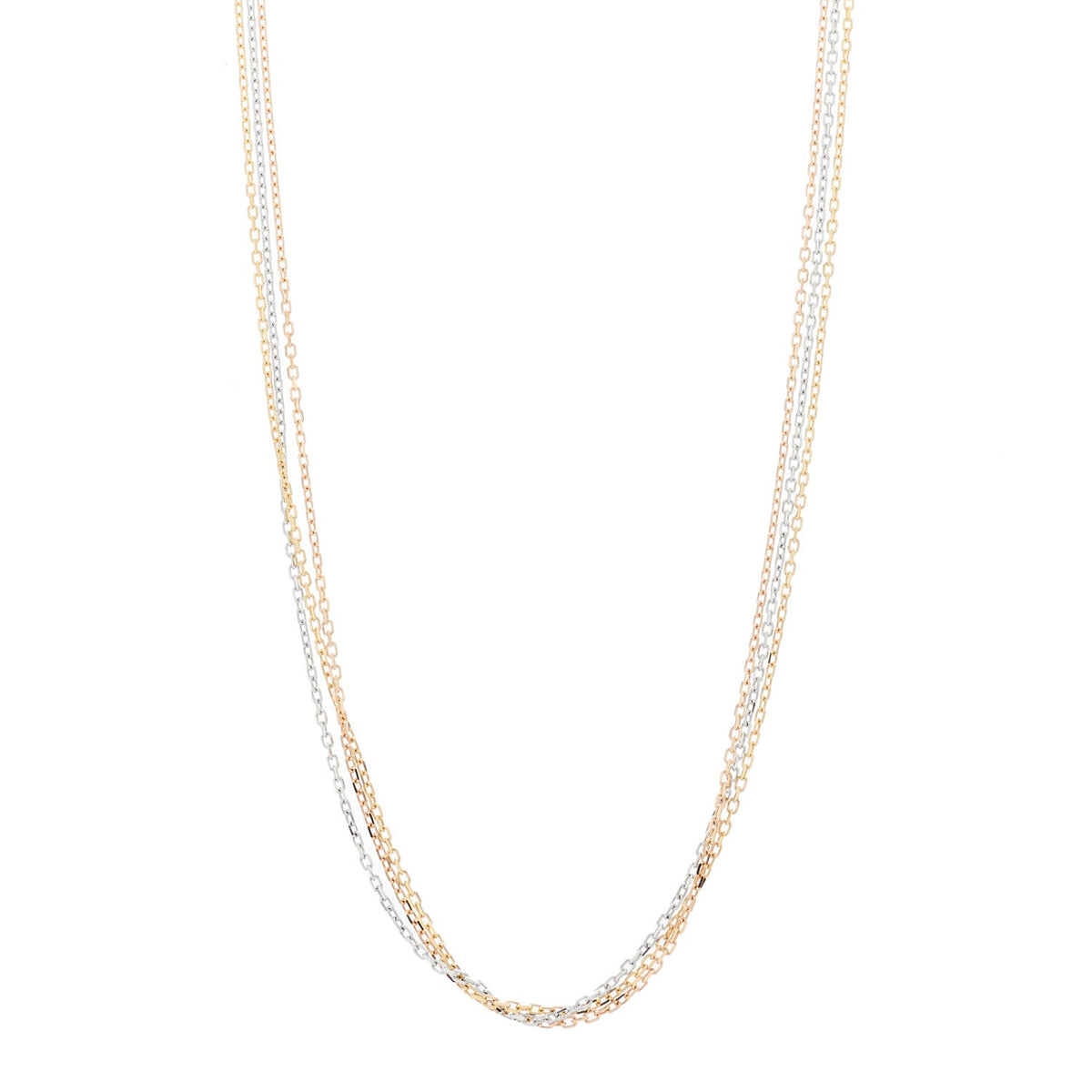 18K Pink Yellow White Gold Three Chain Necklace