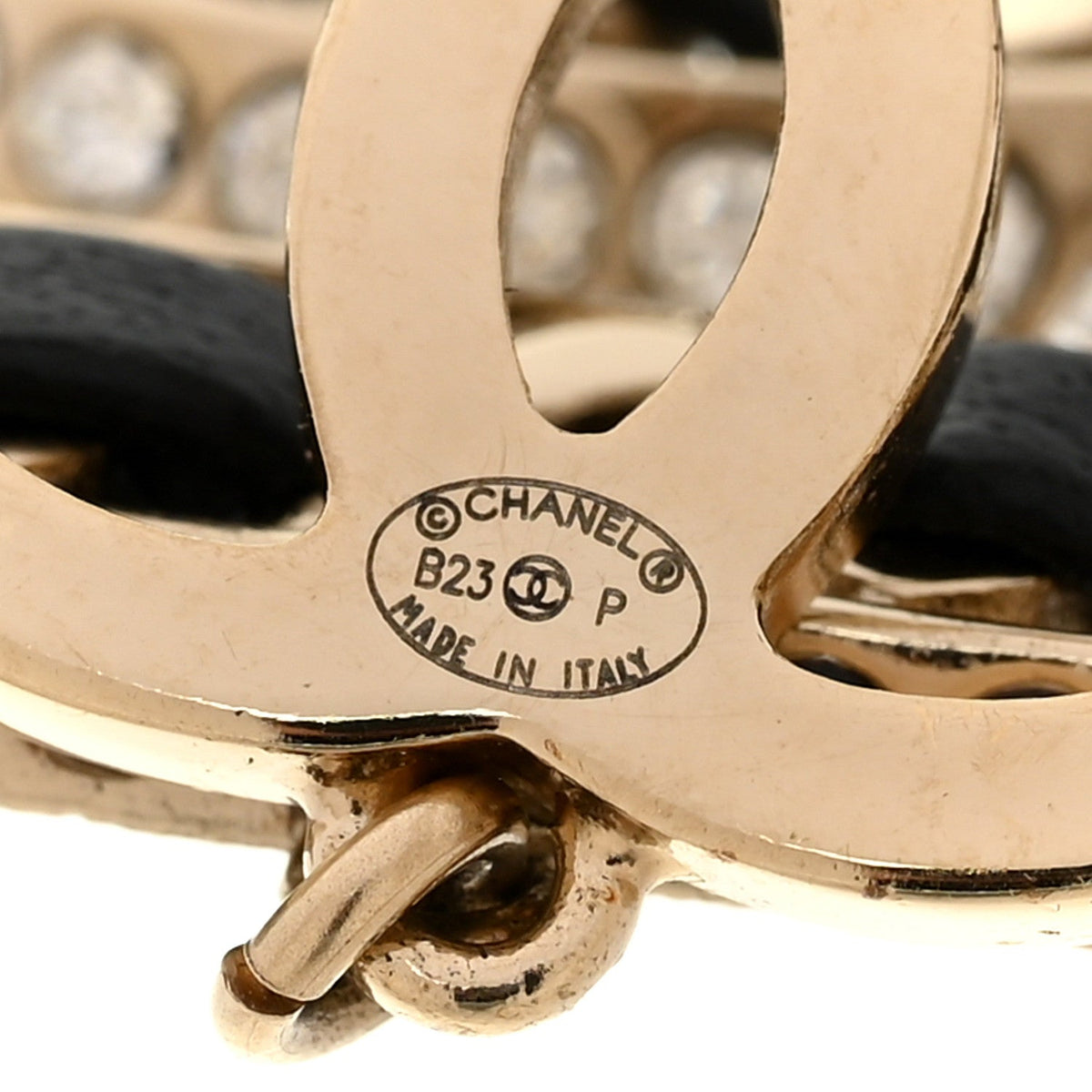 Crystal Lambskin Chain CC No 5 Drop Earrings Gold Black