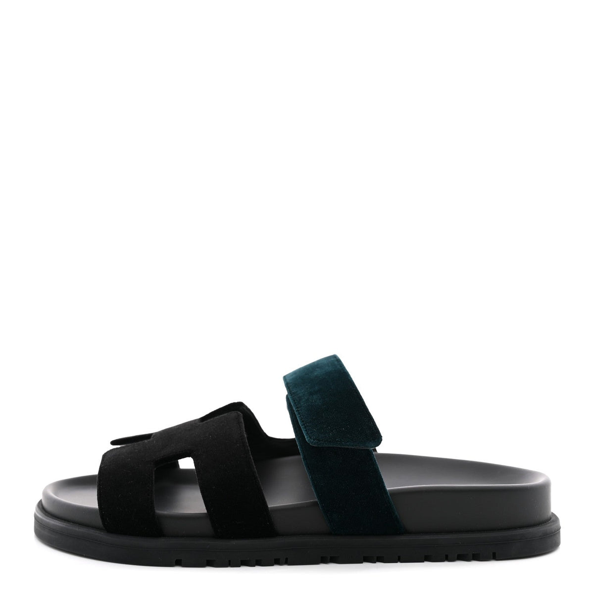 Hermes Velvet Women's Chypre Sandals 36 Black Vert Mousse