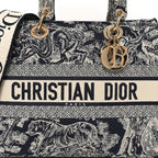 Christian Dior Toile de Jouy Embroidered Large Lady D-Lite Navy