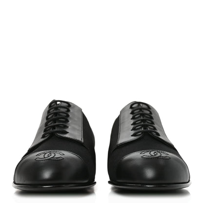 Chanel Calfskin Women's Elastic Lace Up Cap Toe CC Loafers 35.5 Black