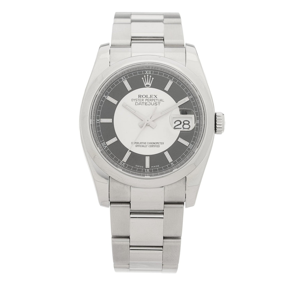 Rolex Stainless Steel 36mm Datejust Watch Tuxedo 116200