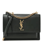 Saint Laurent Calfskin Medium Monogram Sunset Dark Green