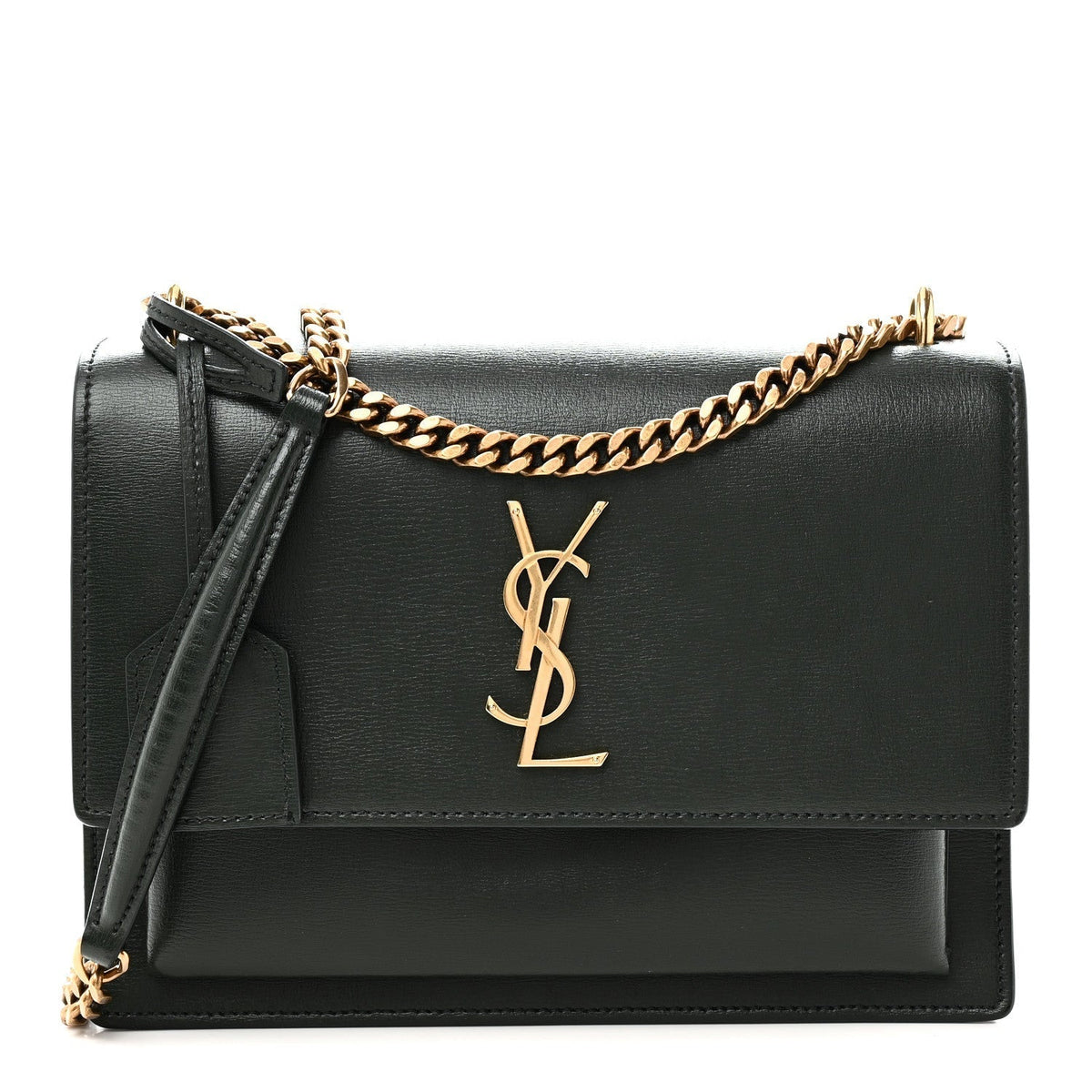 Saint Laurent Calfskin Medium Monogram Sunset Dark Green