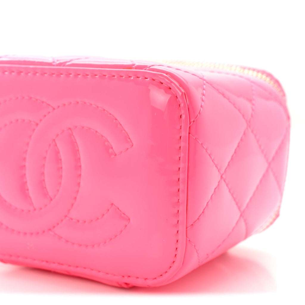 Chanel Patent Quilted Mini Pearl Crush Vanity Case Neon Pink