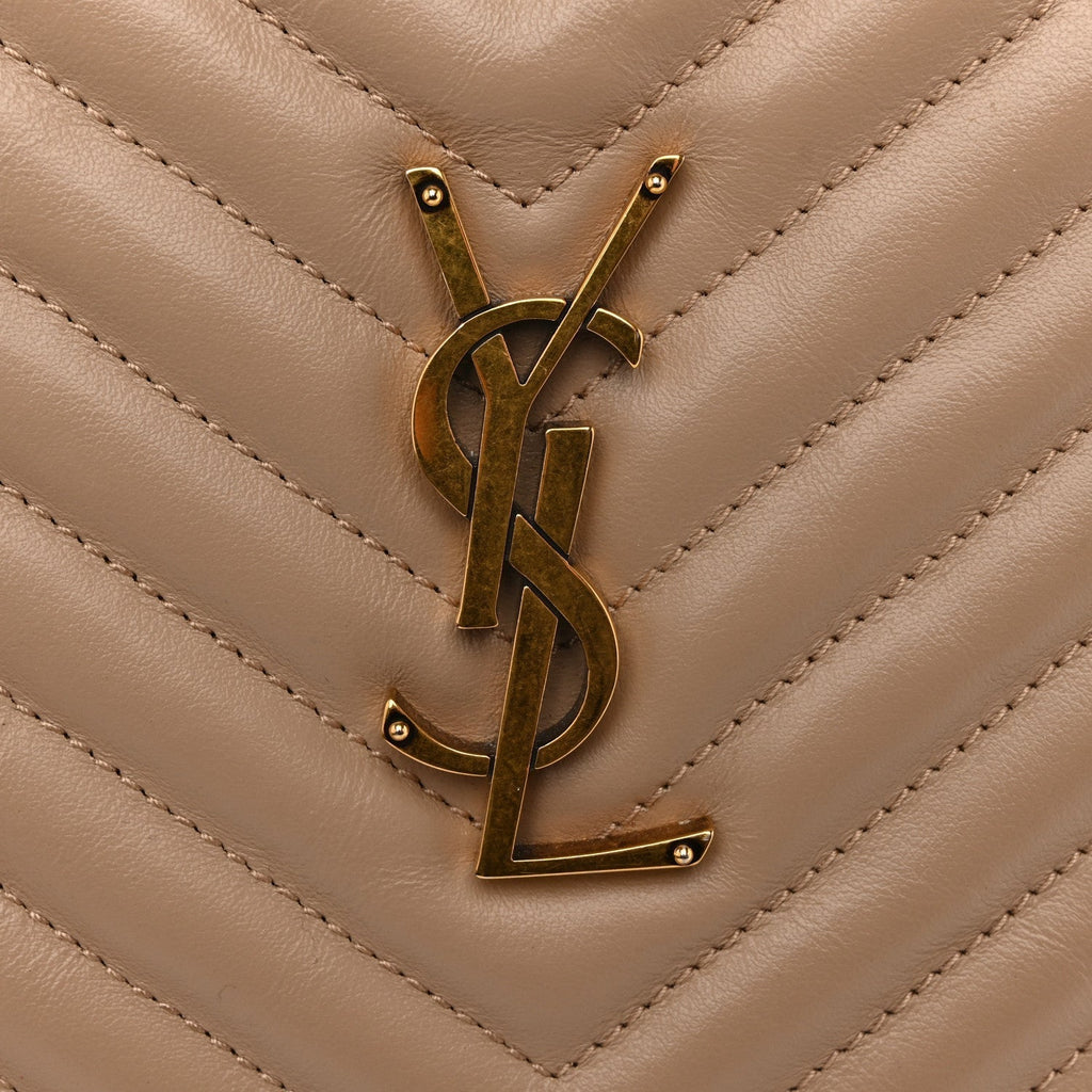 Saint Laurent Calfskin Matelasse Lou Camera Bag Dark Beige