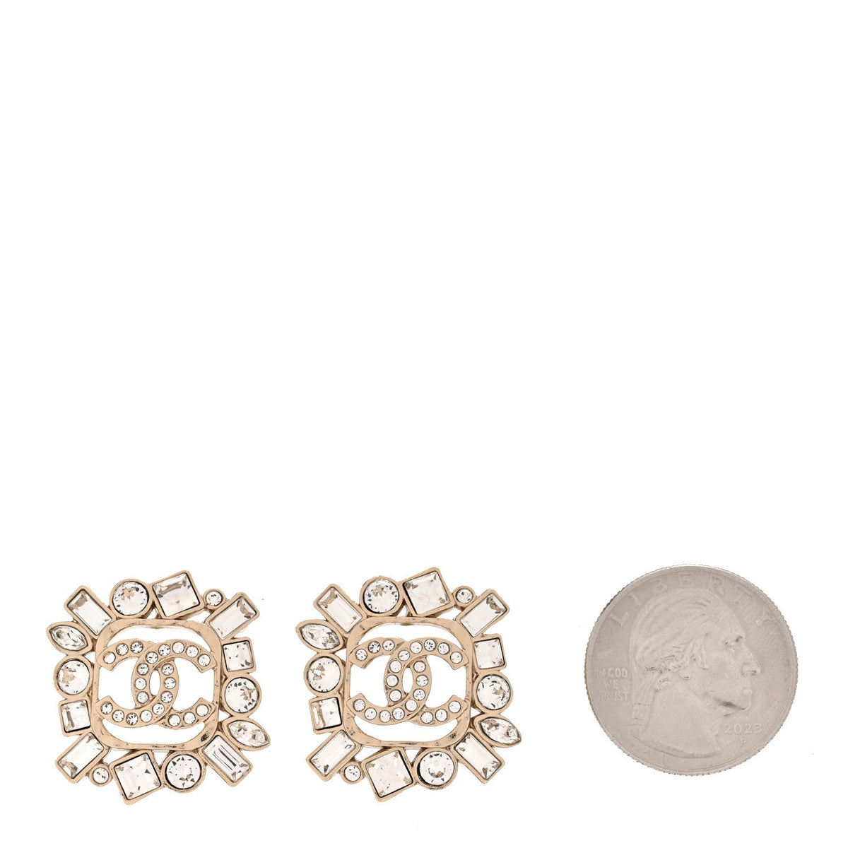 Metal Crystal Baguette High Society CC Earrings Gold