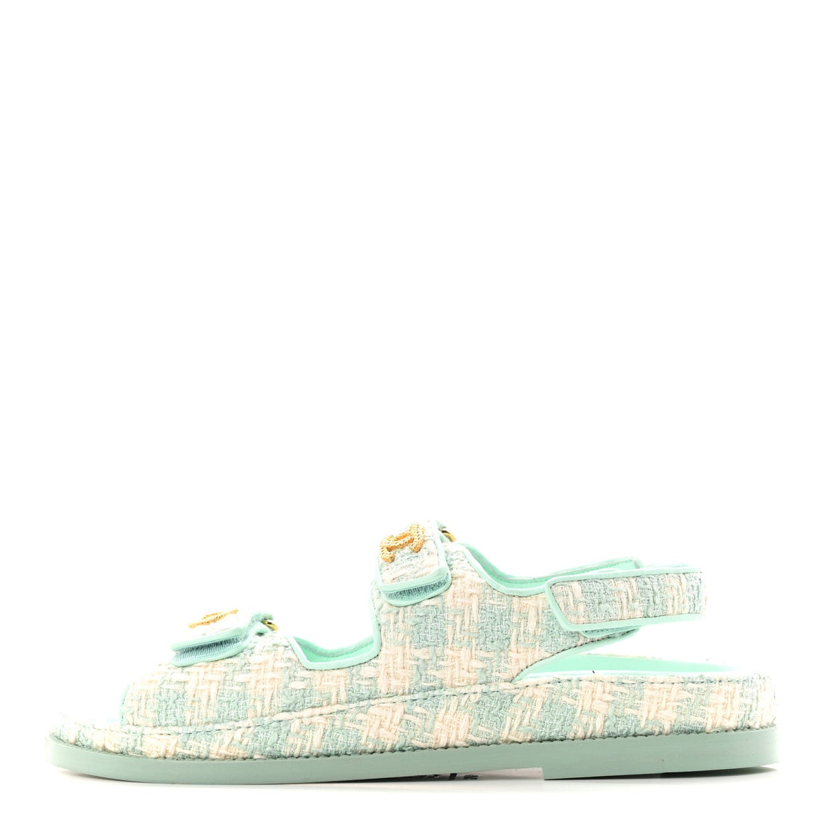 Wool Tweed Velcro Dad Sandals Light Blue Ivory