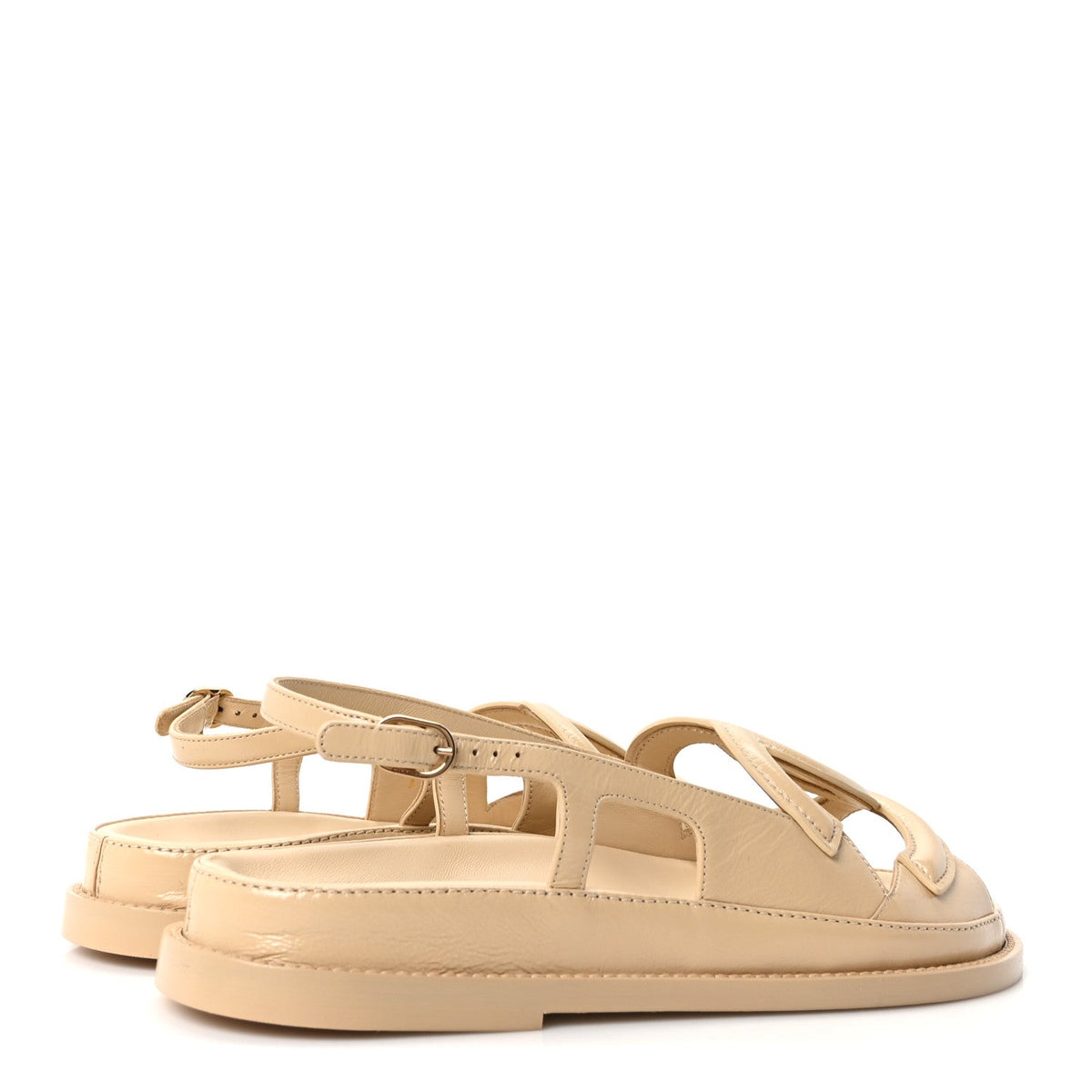 Chanel Shiny Crumpled Lambskin CC Cut Out Women's Sandals Beige