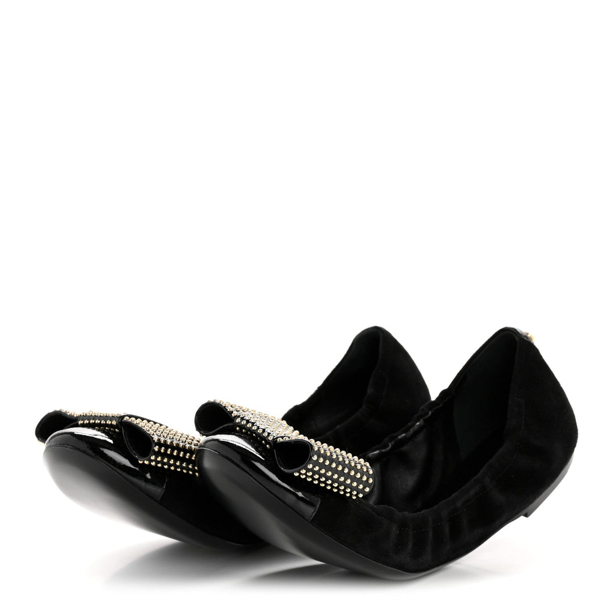 Louis Vuitton Suede Patent Women's Flirty Ballerina Bow Flats 39.5 Black