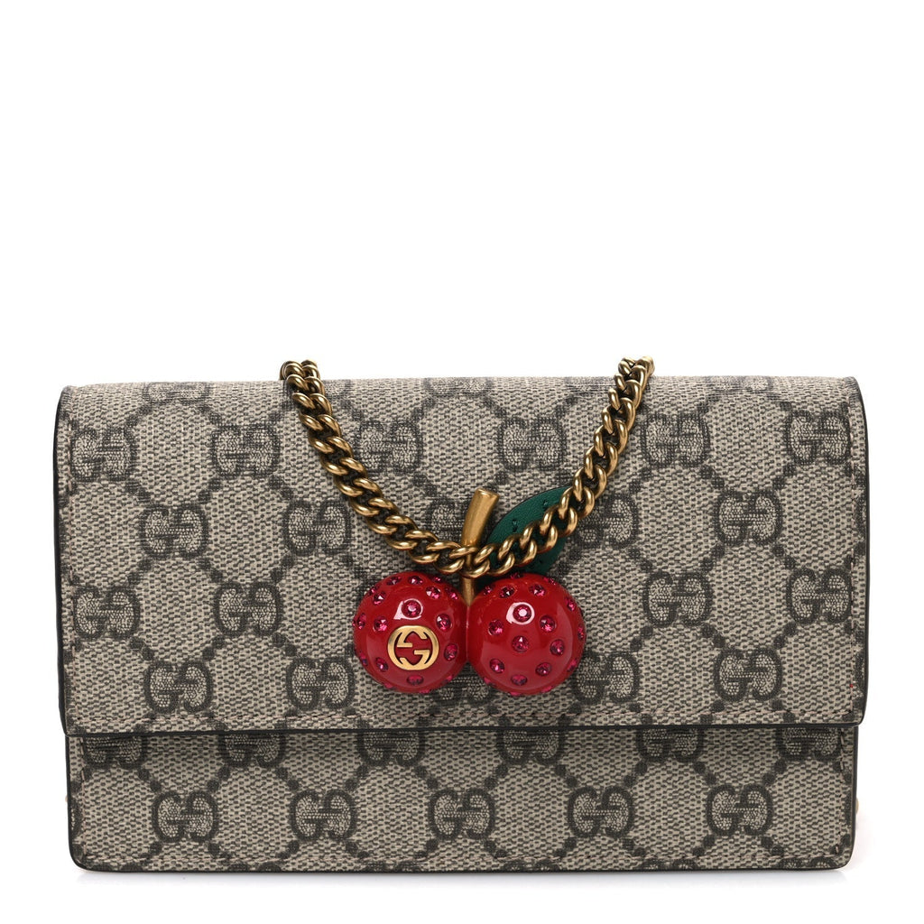 Gucci GG Supreme Monogram Mini Cherry Chain Bag Beige Red