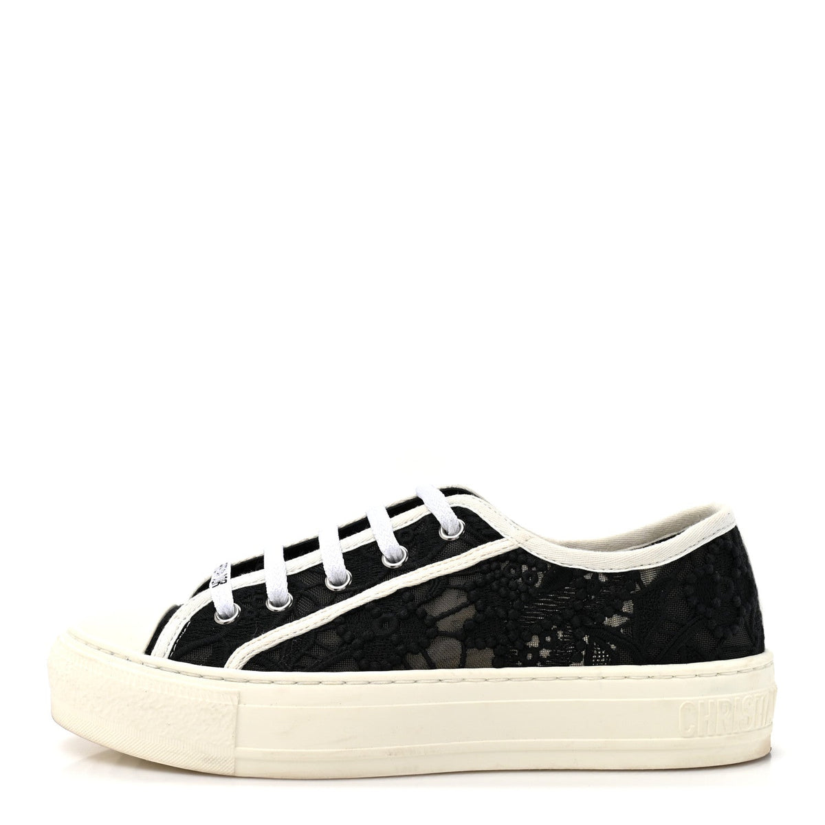 Dior Macramé Embroidered Cotton Women's Walk'N'Dior Sneakers 36 Black and White