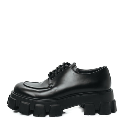 Prada Spazzolato Rois Monolith 55mm Men's Derby Loafers 8 Black