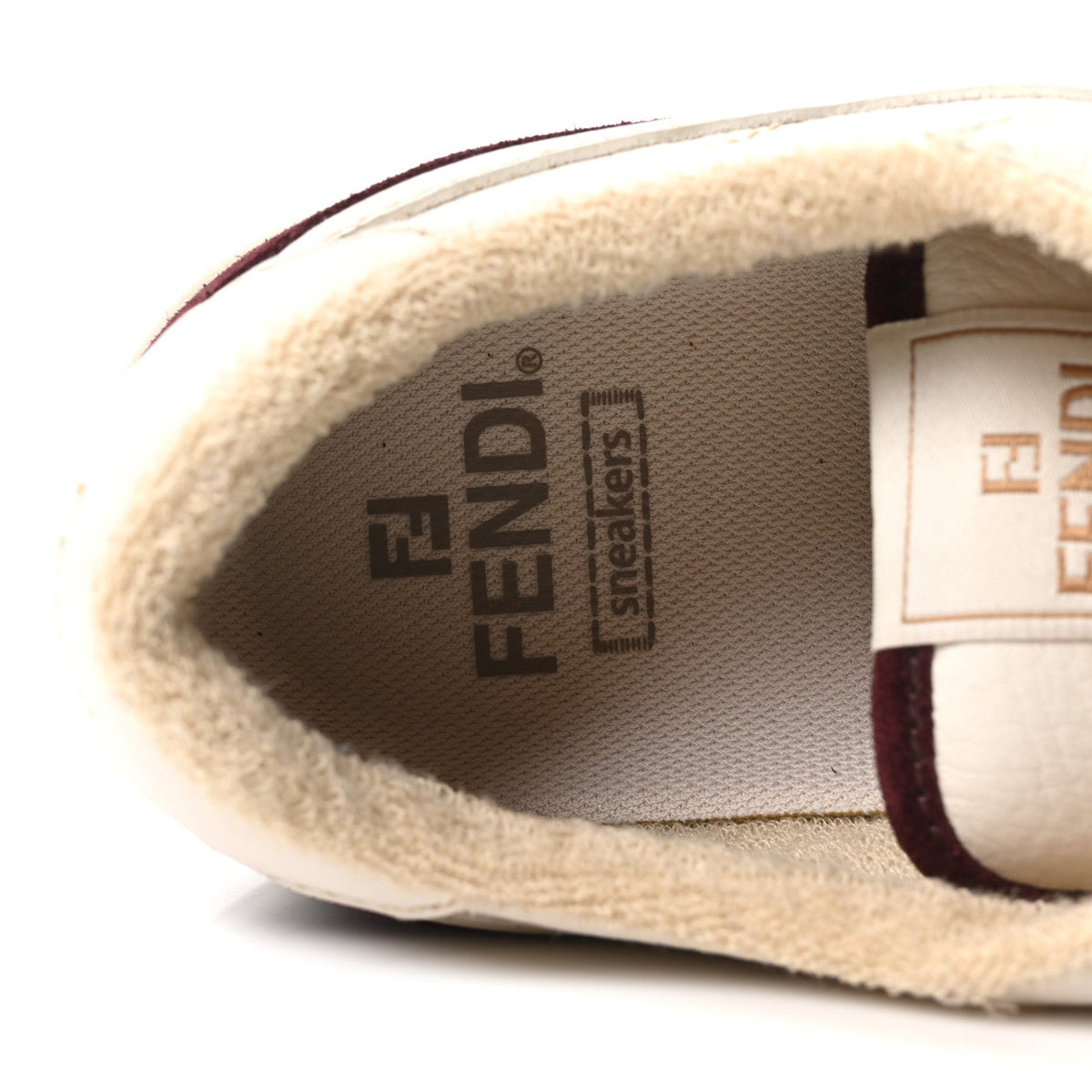 Fendi Grained Calfskin Men's Match Low Top Sneakers 7 White Burgundy Amber