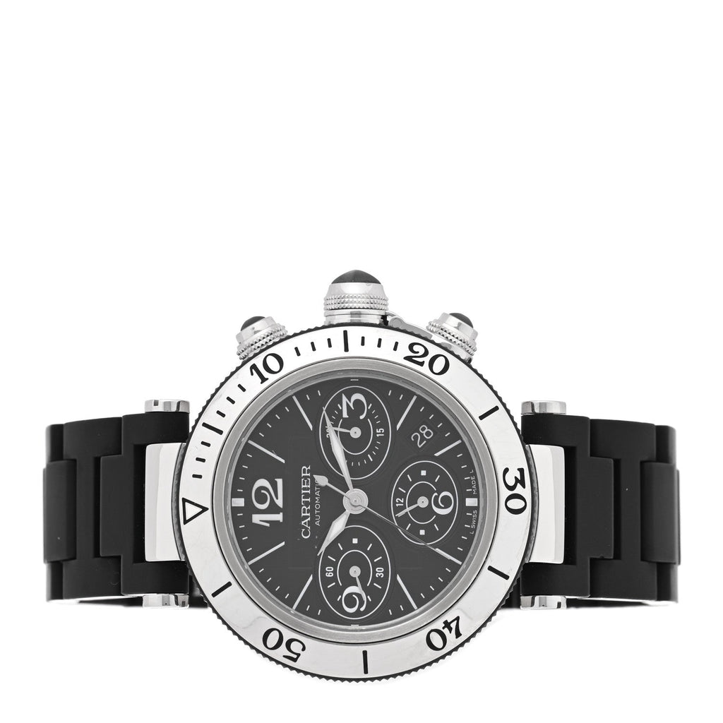 Cartier Stainless Steel Rubber 42mm Pasha Seatimer Watch Black