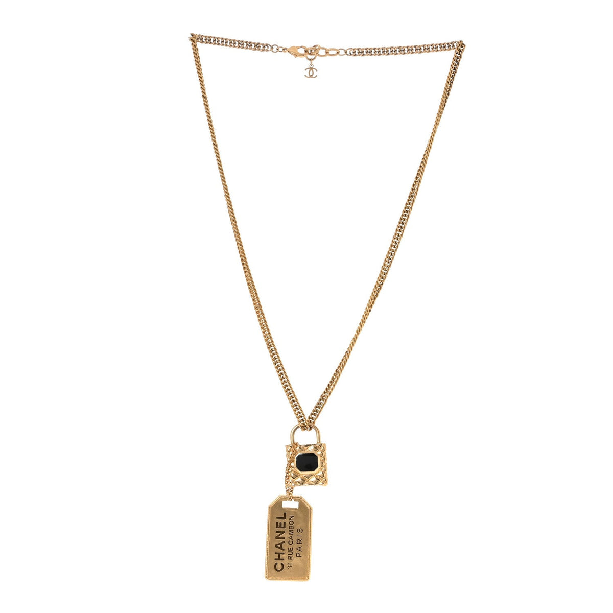 CC Padlock ID Dog Tag Charm Necklace Gold
