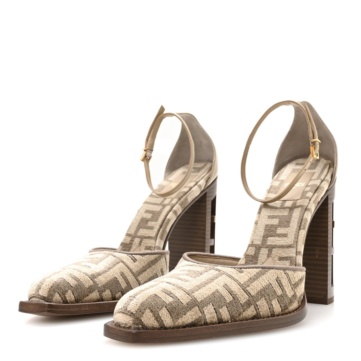 Fendi Chenille Jacquard Women's FF Cut Baguette 105mm Pumps 41 Tortora Nuvola