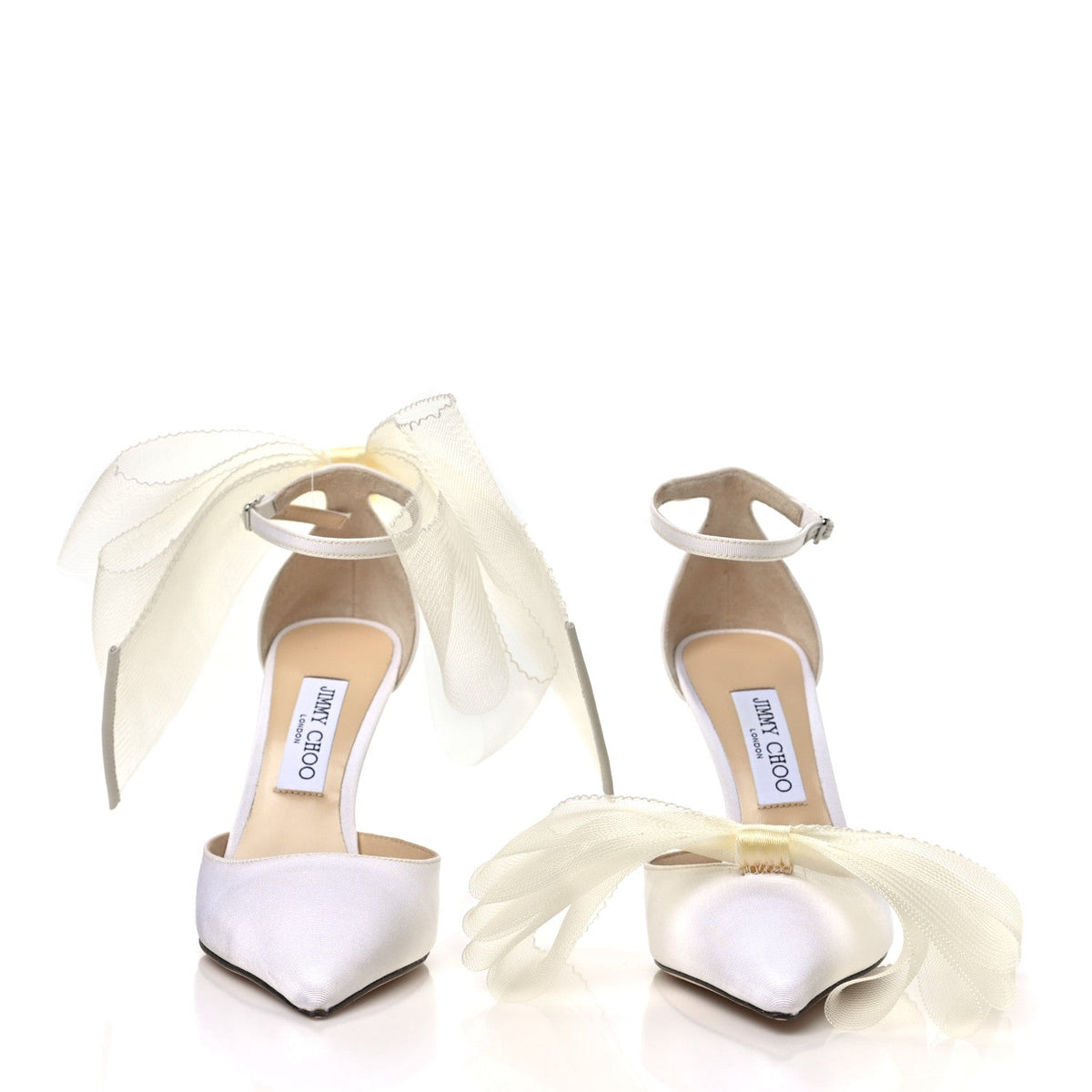 Jimmy Choo Satin Women's Averly Bow 100 Pumps 39.5 Latte