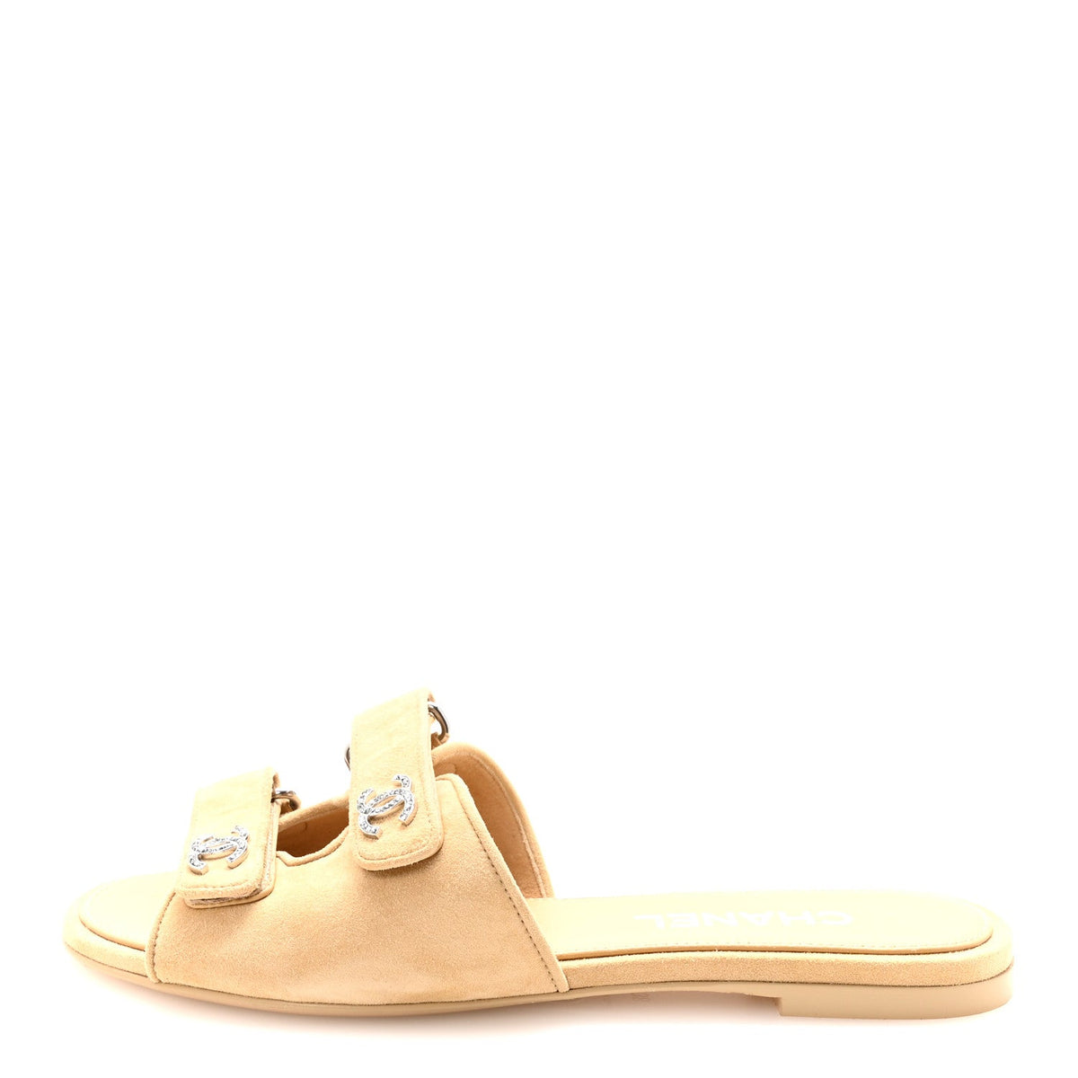 Suede Kidskin Velcro Mules Beige
