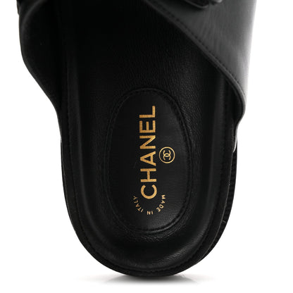 Chanel Lambskin Velcro Dad Chain CC Women's Slide Sandals Black