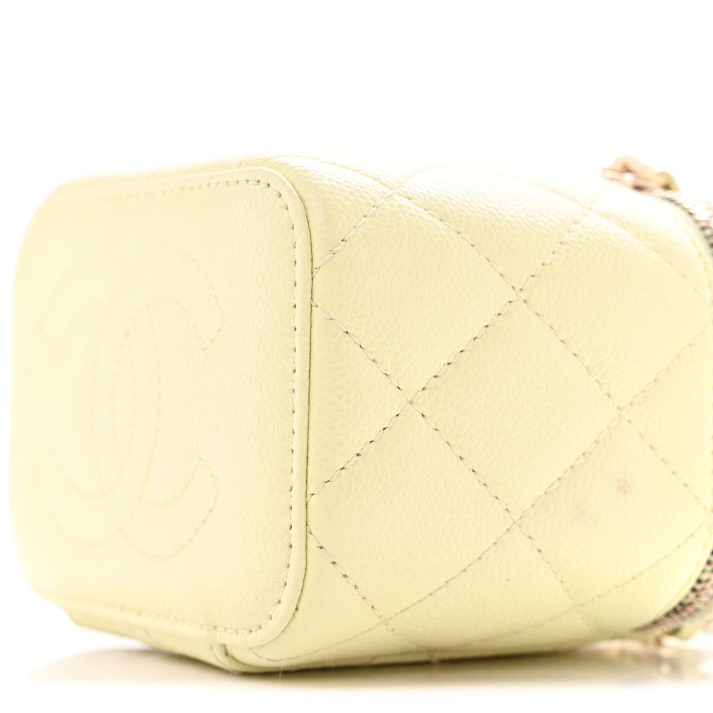 Chanel Caviar Quilted Mini Vanity Case With Chain Light Yellow