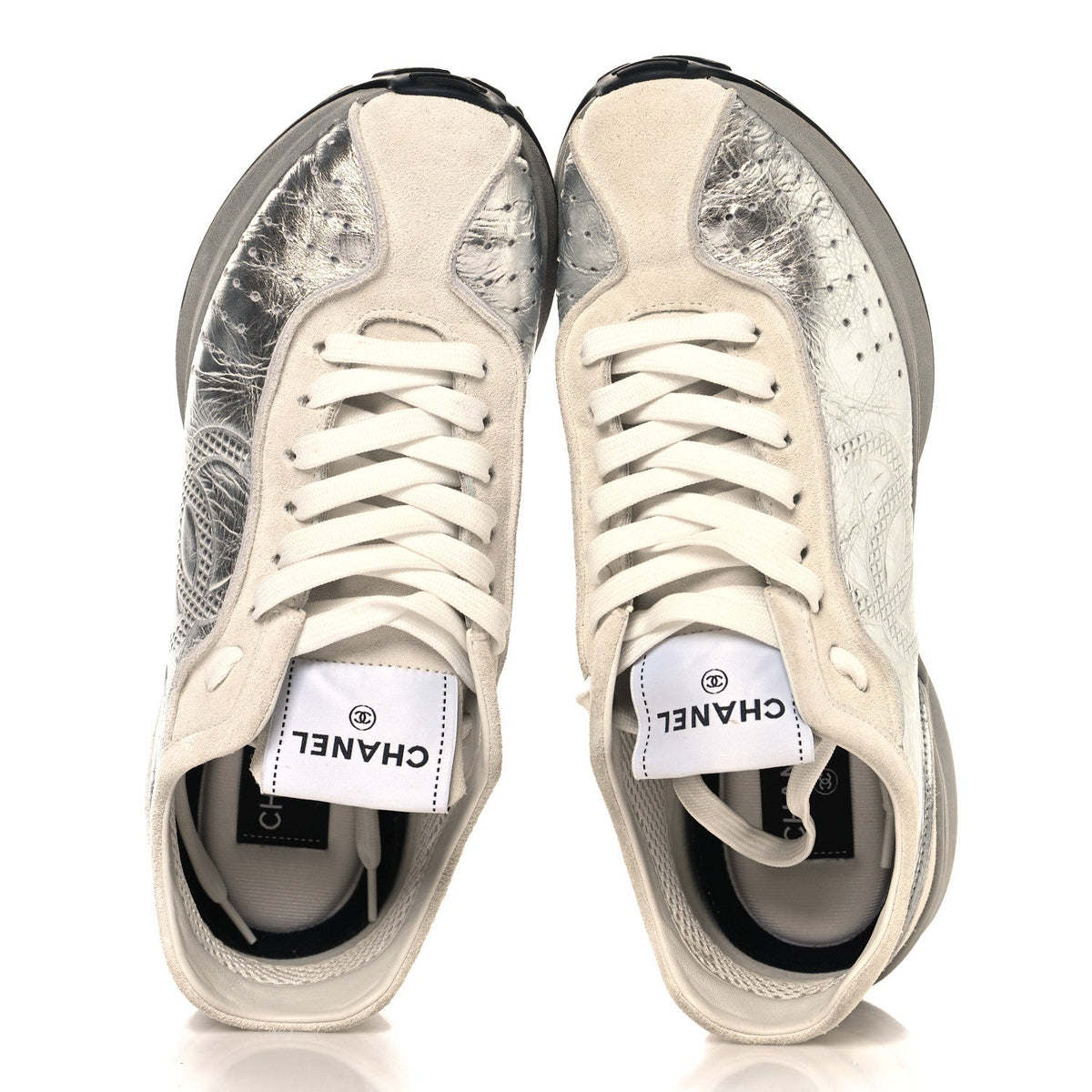 Chanel Laminated Calfskin Suede CC Women's Shoes
